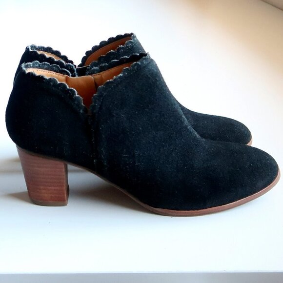 Jack Rogers Marianne Black Suede Leather Scallop Trim Ankle Boots Booties Size 8 - Picture 16 of 16